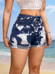 Breezaya Shorts en jean déchiré pour femmes à la mode et ajustés avec franges effilochées