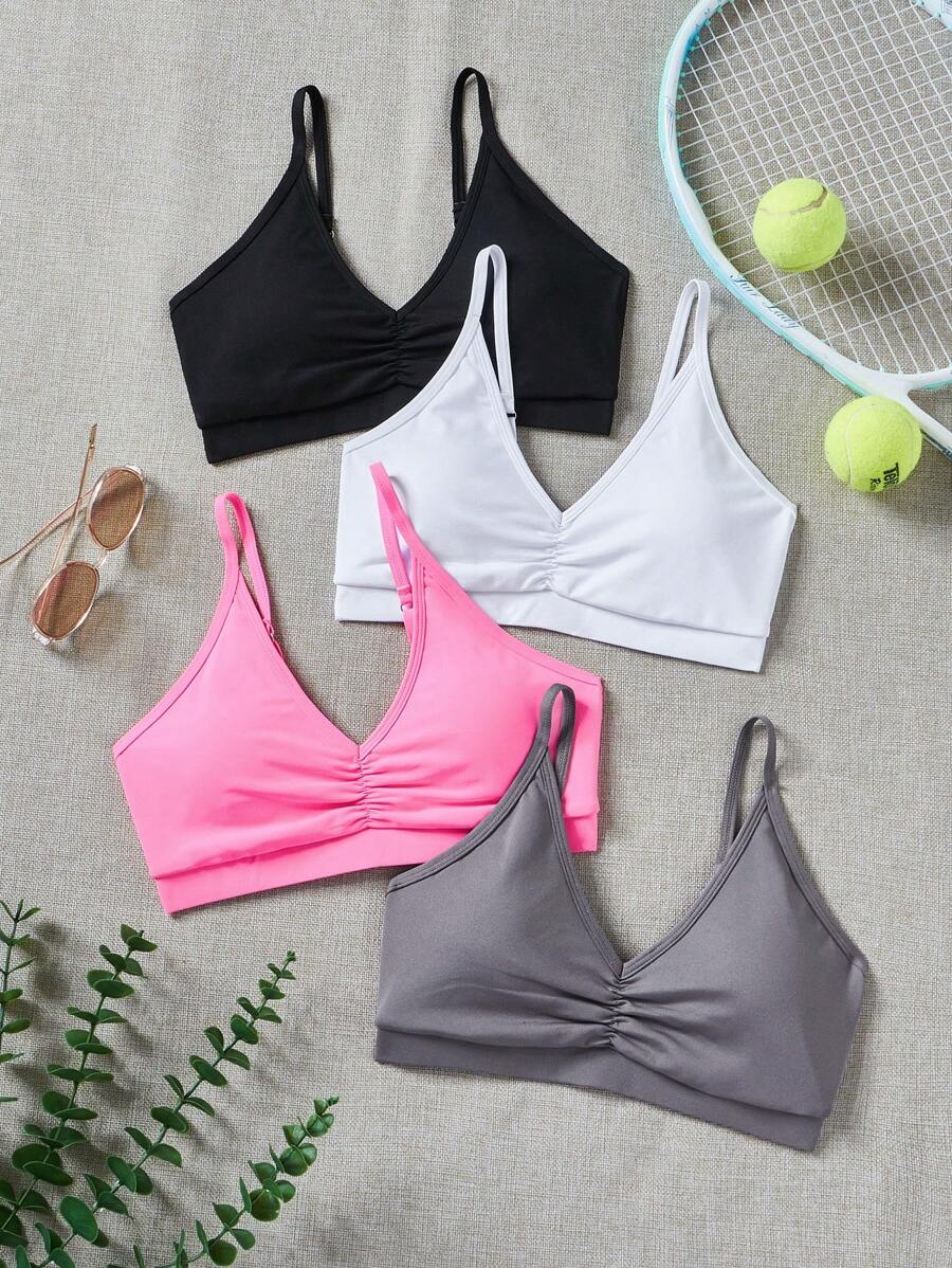 Easithlete 4pcs Women Solid Color Sports Spaghetti Strap Bra With Adjustable Straps Set - Multicolor - View 1