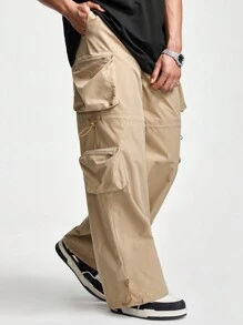 Manfinity VCAY Men Simple And Solid Colored, Wide Pocket, Loose Fit Pants - Khaki - View 3