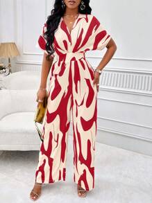 VaVaBold Women Fashion Color-Block Printed Short Sleeve Jumpsuit (Random Print)