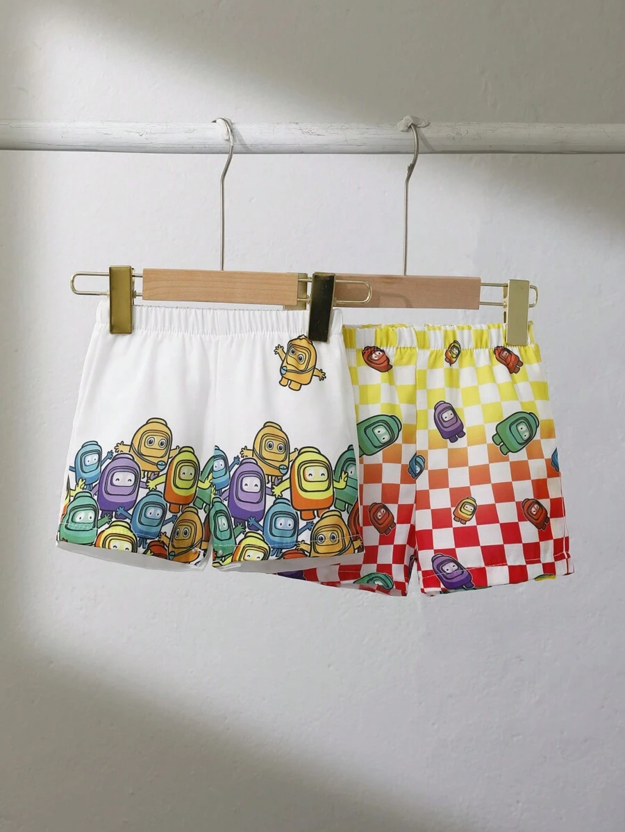 SHEIN Baby Boy 2pcs Casual Robot Pattern Printed Bottoms, Street Style Cute Shorts,Suitable For Spring And Summer Outdoors - Multicolor - View 1