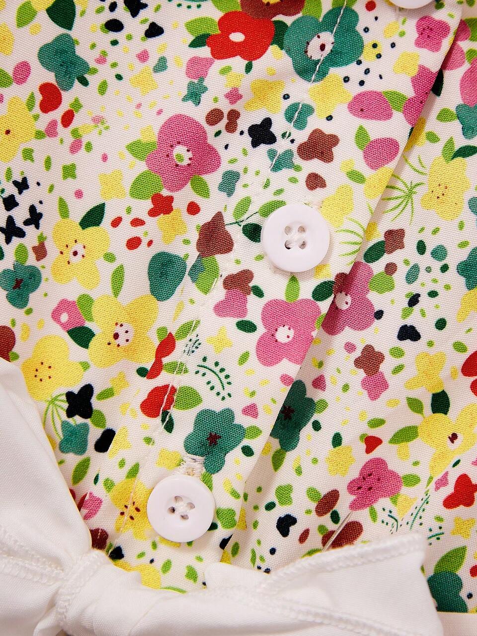 Baby Girl Ditsy Floral Dress With Peter Pan Collar And Puff Sleeves