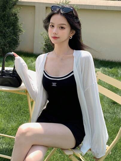 DAZY 女士宽松开襟长袖防晒开衫外套，适合空调房穿着，轻薄透气，秋季女装外套