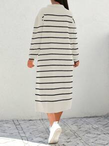 SHEIN Cottnline Plus Size Buttoned Striped Sweater Dress - White - View 2
