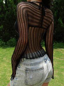 SHEIN Unity Áo len dài tay màu trơn thời trang dành cho nữ - màu đen - Xem 2