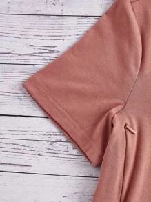 SHEIN Maternity Summer Casual Heart & Letter Print Short Sleeve Nursing T-Shirt - Redwood - View 3