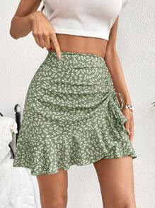 SHEIN VCAY 夏季假期小花紋荷葉邊百褶裙帶分層擺緋 - 彩色 - 查看 6