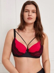 Plus Contrast Lace Underwire Bra - Multicolor - View 7