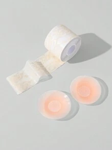 1 Roll Lace Breast Petals For Lift And 1 Pair Silicone Anti-Protrusion Nipple Covers (Round)