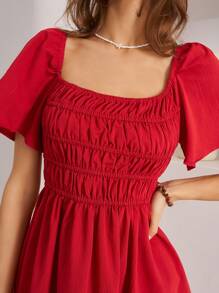 Bohemela Women Vacation Summer Flounce Sleeve Dress