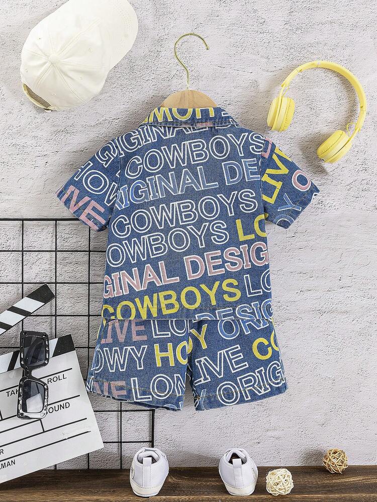 Baby Boy 3pcs/Set Summer Outfits, Denim Jacket With Round Neck Top And Denim Shorts