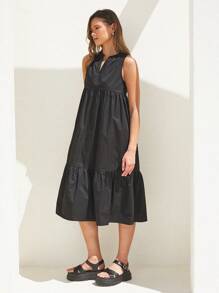 Forever 21 Women Simple Solid Color Sleeveless V-Neck Dress - Black - View 4