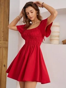 Bohemela Women Vacation Summer Flounce Sleeve Dress