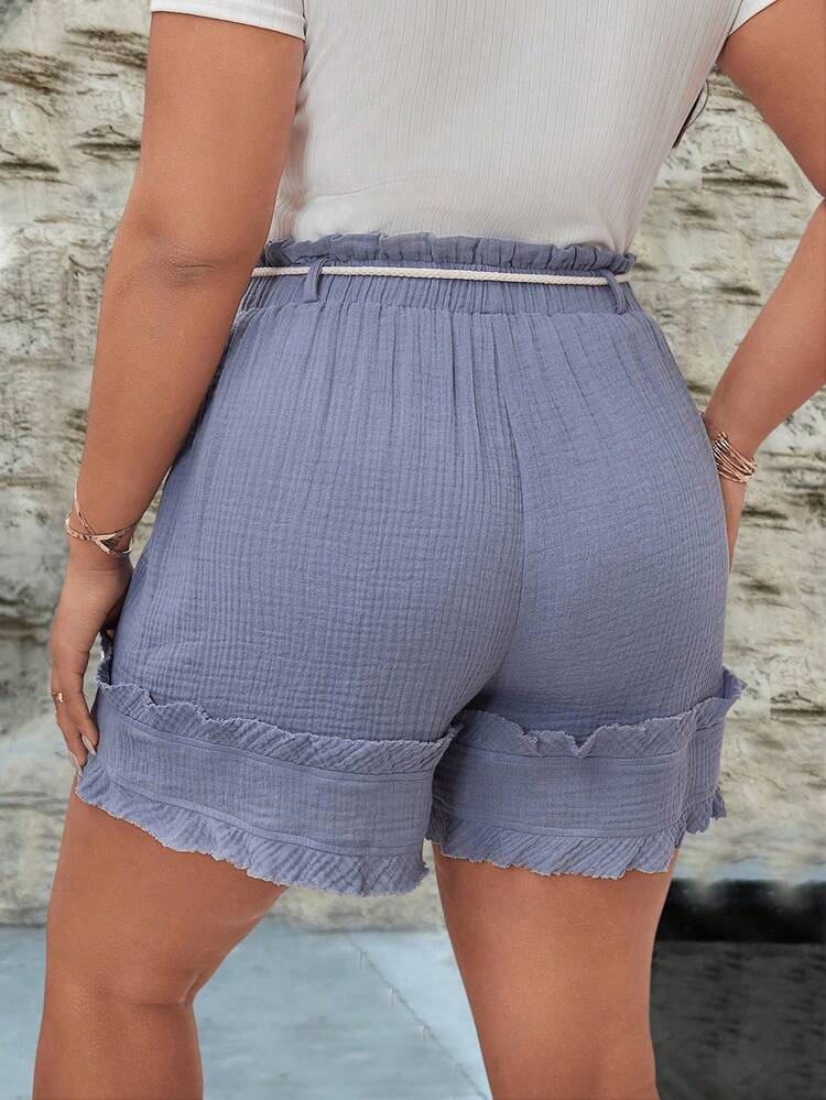 Plus Size Textured Elastic Waist Patchwork Shorts With Simple And Fashionable Design For Summer