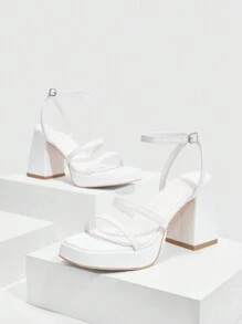 CUCCOO BIZCHIC 女士时尚黑色绑带高跟凉鞋，毕业舞会高跟鞋，夏季度假鞋，优雅百搭，商务休闲，春季时尚鞋款，春假、复活节、圣诞节鞋款 - 白色 - 查看 3