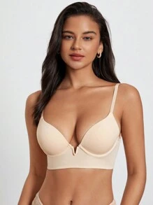 素色十字交叉鋼圈文胸 - 杏色 - 查看 5