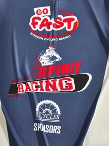 Manfinity VCAY Áo thun nam dệt kim ngắn tay có in chữ - Màu xanh lam - Xem 3