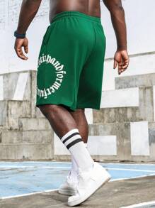 Manfinity Sport Corelite Men Plus Simple Letter Graphic Drawstring Waist Summer Shorts