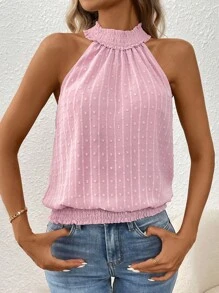 SHEIN Clasi 女士假期休閒實色質感V領襯衫，附領帶 - 粉色 - 查看 5