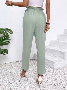 SHEIN Frenchy Damen lange Hose mit einfachem, Einfarbigem Design und Schleifenband für den täglichen Gebrauch - Grün - Übersicht 3