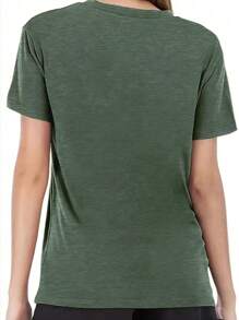 SHEIN EZwear 女士蘑菇印花短袖 T 恤，圆领图案 T 恤，女式上衣