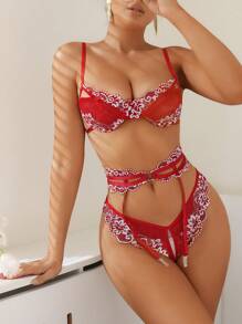 Set de lenjerie sexy din dantelă și sutien 3 buc