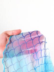 SHEIN 青少女人魚鱗紋印花連體泳衣，並帶有網眼裙罩 - 彩色 - 查看 3