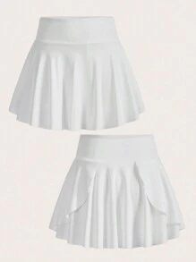 SHEIN Velisys Gonna-pantalone Donna Tinta Unita con Tasche, Gonna Casual Sportiva