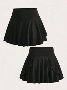 SHEIN Velisys Gonna-pantalone Donna Tinta Unita con Tasche, Gonna Casual Sportiva