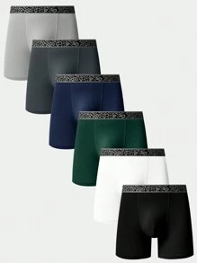 6 piezas Calzoncillos tipo bóxer para hombre con pierna larga y cintura impresa con letras