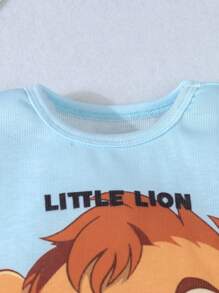 SHEIN Playful Pals Tuta per bambino con stampa di scimmietta a maniche lunghe e pantaloni a maniche lunghe, indumenti da casa, 2 pezzi/set