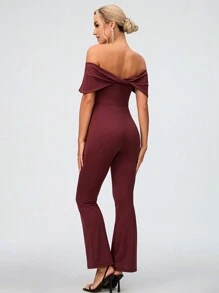 SHEIN Maternity Off-Shoulder Twist Front Flared Jumpsuit With Wide Leg, Perfect For Island Vacation - Blue - View 2