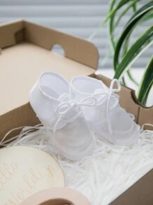 1 Pair Cute White Infant Christening Shoes With Ties - White - View 4