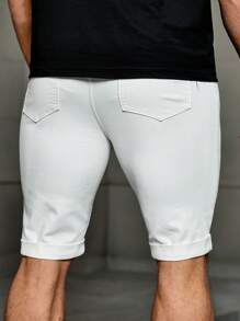 Manfinity Homme Men White Skinny Knee Length Denim Shorts
