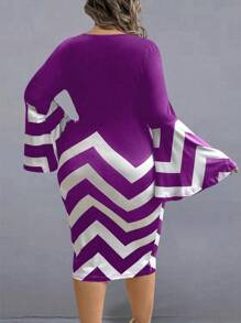 EMERY ROSE Kích thước lớn Tương phản Màu sắc Cổ chữ V Váy bodycon Với Pháo sáng - Màu tím - Xem 2