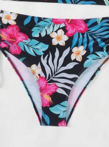 SHEIN Swim Bộ đồ bơi bikini cổ yếm mùa hè và in toàn thân, hoàn hảo để mặc đi biển và hồ bơi - màu đen - Xem 5