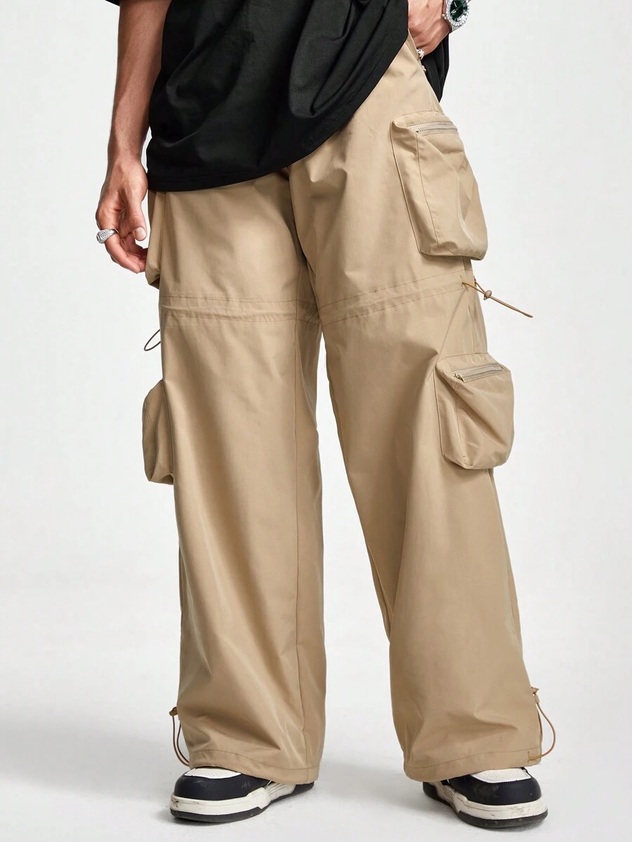 Manfinity VCAY Men Simple And Solid Colored, Wide Pocket, Loose Fit Pants - Khaki - View 1