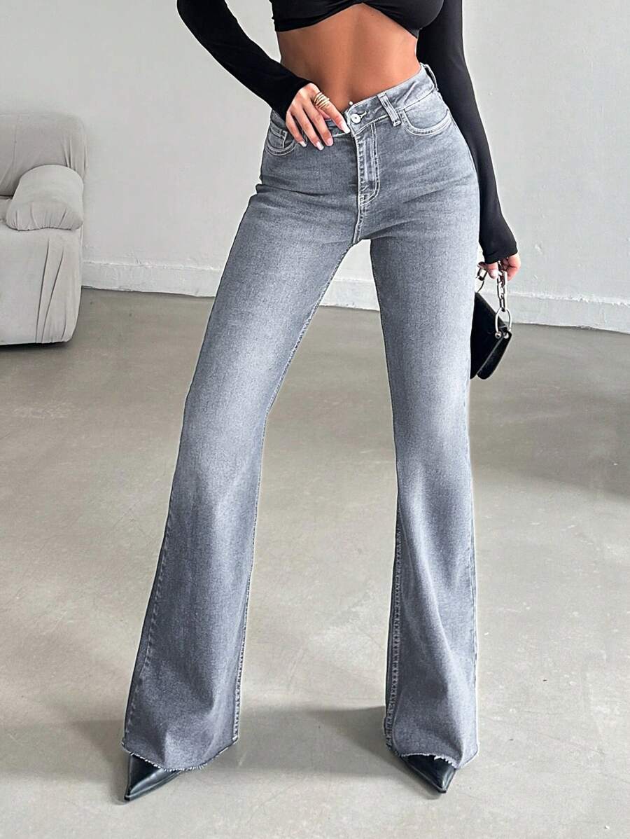 EURMUSE Women Solid Slim Fit Flare Jeans - Light Wash - View 1