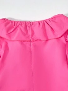 Vestito da ragazza adolescente con maniche a soffietto in colore solido con vita arricciata per l'estate