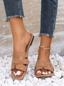 Sandalias de mujer en forma de H, modelo 2021 - Sandalias tipo romano de estilo holgado, zapatos cómodos para playa en verano, en colores marrón y beige, diseño en relieve, con tacón plano o de cuña, con detalles de cristales, estilo "Ins", antideslizantes, transpirables, antiolor, apropiados para actividades interiores y exteriores.