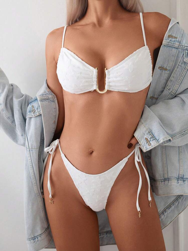 Women's Solid Color Bikini Set With Spaghetti Straps And Separated Bikini Set, 2pcs Summer Beach