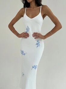 Aloruh Vestido de mujer con cuello en V, sin mangas y entallado con bordado y dobladillo largo, ideal para citas románticas