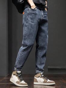 Men's Diagonal Pocket Stretch Slim-Fit Micro-Taper Jeans For Daily Wear