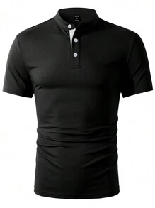 Manfinity Homme Camiseta polo de verano para hombre, manga corta con cuello de pie y unicolor para uso casual