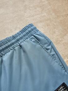 Manfinity VCAY 宽松男士字母拼接抽绳腰部胡萝卜裤 - 霧霾藍 - 查看 5