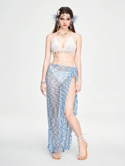 Fairycore Summer Crochet Women Fashionable Beach Holiday Fishing Net Skirt