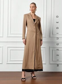 MISSGUIDED Notched Lapel Shoulder Pad Long Sleeve Longline Blazer Coat