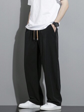Men Drawstring Waist Straight Leg Trousers