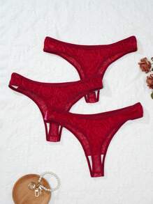SHEIN Women Contrast Color Lace Patchwork Thong Panties ,3 Pcs