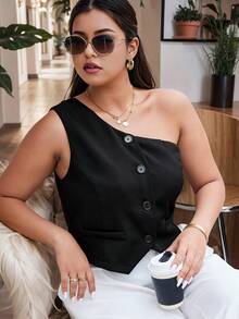 Calvaya 大尺碼女士單肩純色簡約上衣